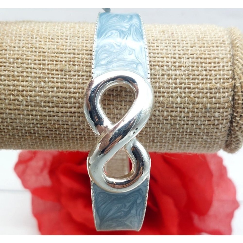 Roberto by RFM Infinity Silver Tone Hinged Bangle Bracelet Blue Swirl Enamel